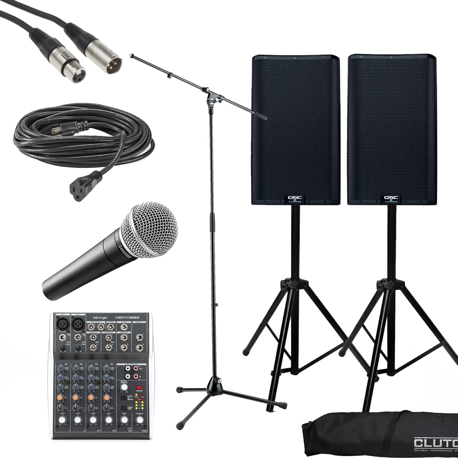 KIT - Prise de parole (2 caisses de son, 2 pieds pour caisse de son, 1 micro, 1 pied de micro, console)
