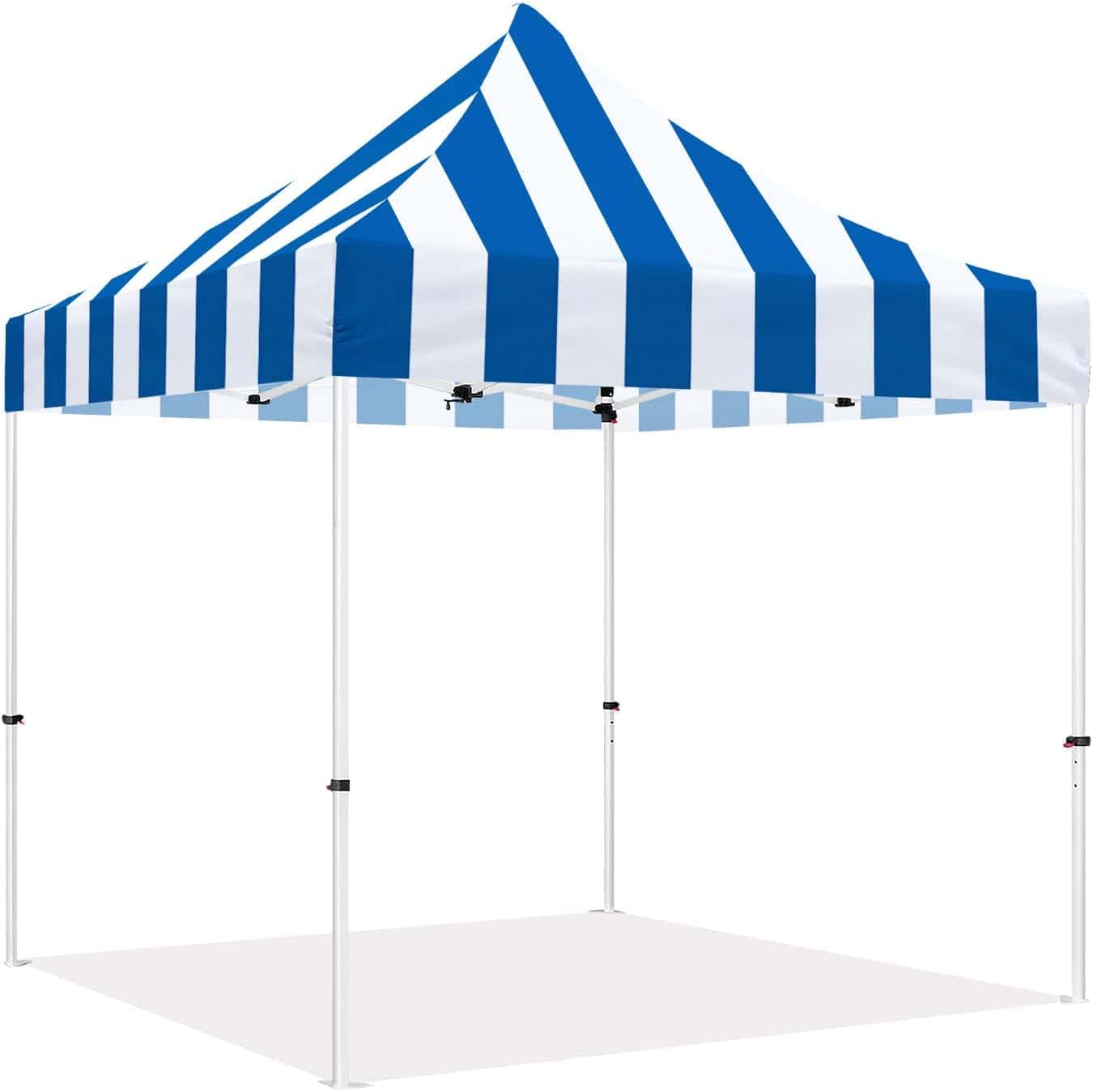 Baldaquin pliant avec rayures bleues et blanches.